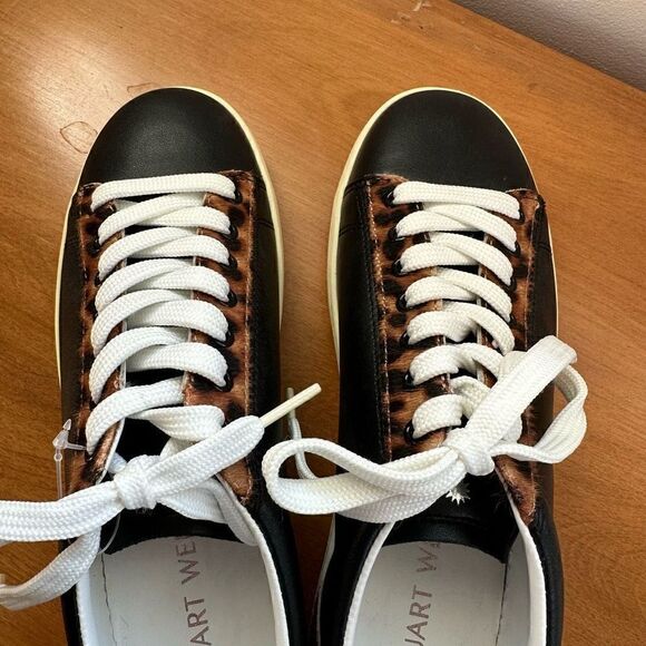 Stuart Weitzman Women’s Livvy Black And Leopard Low Top Lace Up Sneaker - Picture 15 of 16